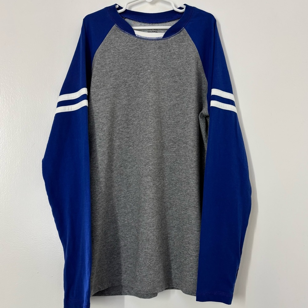 Hanna Andersson Blue Gray Long Sleeve Baseball Tee T-Shirt Boy Size 12